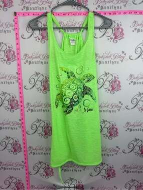 BABA HAWAII USA tank bright lime Neon Green Maui Turtle Racerback Tank MAUI